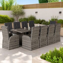 Garden Dining Set 11 Piece Outdoor Furniture Grey Poly Rattan with Cushions