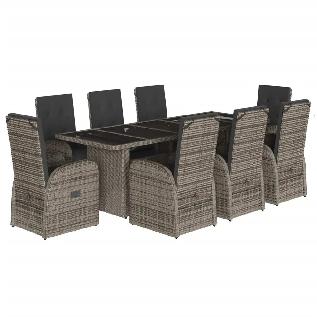 Outdoor Furniture Set 9 Piece Grey Poly Rattan Dining Chairs Table for Garden Patio