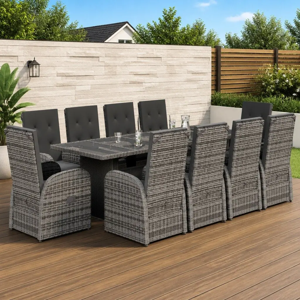 Garden Dining Set 11 Pieces Outdoor Patio Furniture Grey Rattan