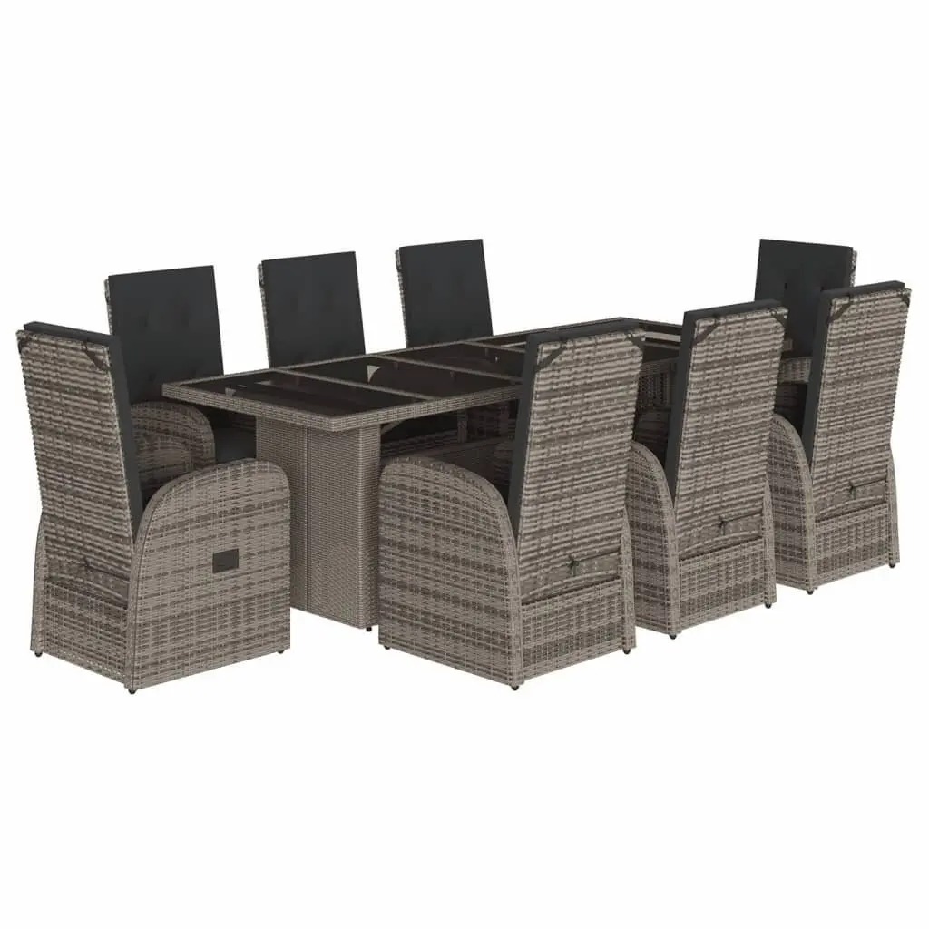 9 Piece Garden Dining Set Grey Poly Rattan Outdoor Furniture with Cushions