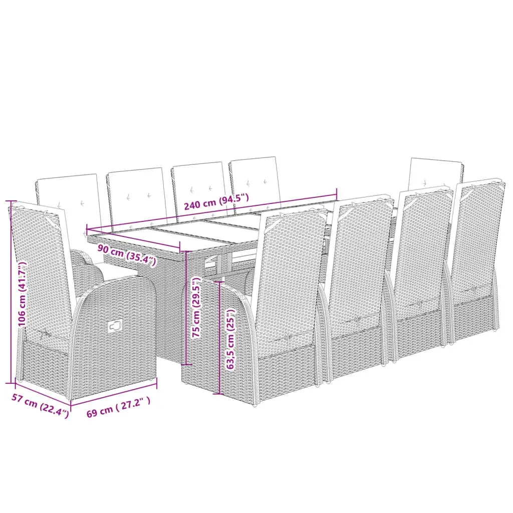 Garden Dining Set 11 Piece Outdoor Furniture Grey Poly Rattan Table Chairs