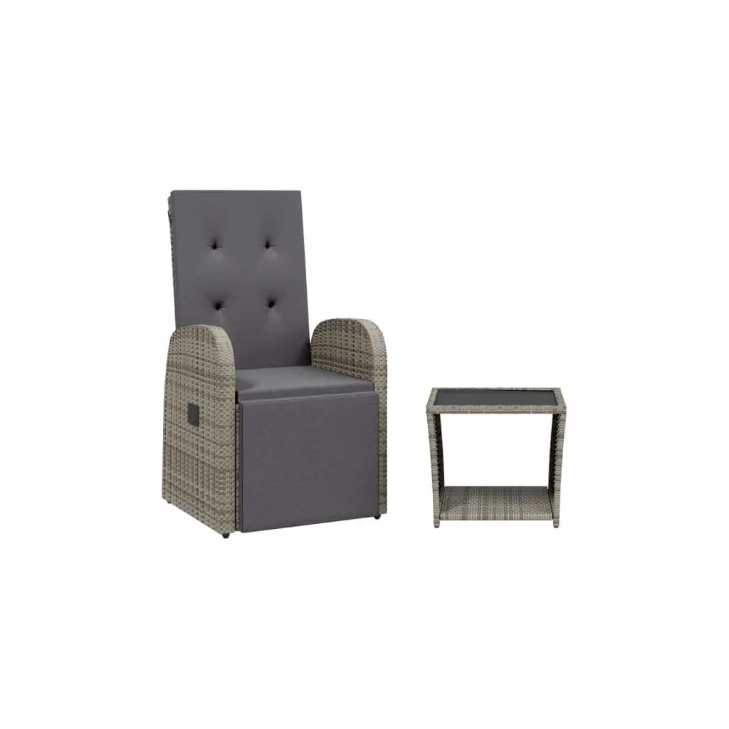 Garden Dining Set 2 Piece Outdoor Furniture Grey Poly Rattan Adjustable Backrest