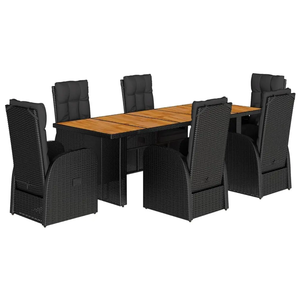 7 Piece Garden Dining Set Outdoor Furniture Cushions Black Rattan