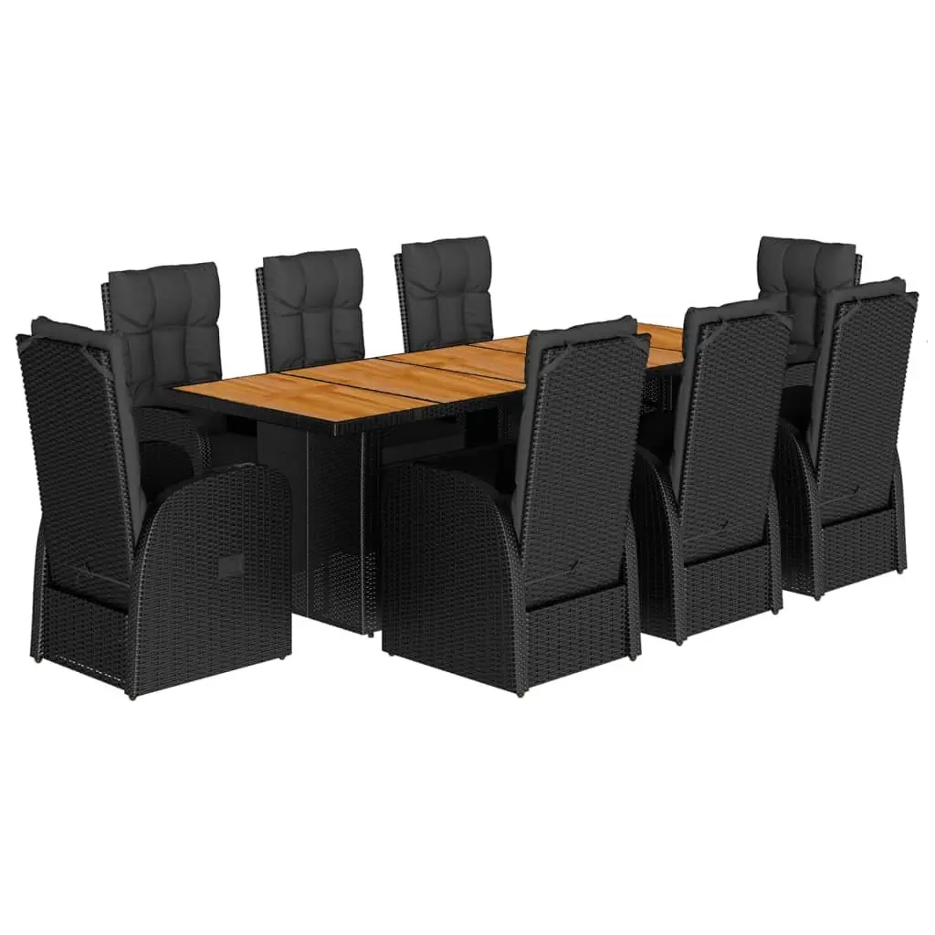 Outdoor Garden Dining Set 9 Piece Black Poly Rattan Furniture Patio Table Chairs