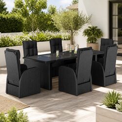 Comfortable 7-Piece Black Outdoor Dining Set with Cushions