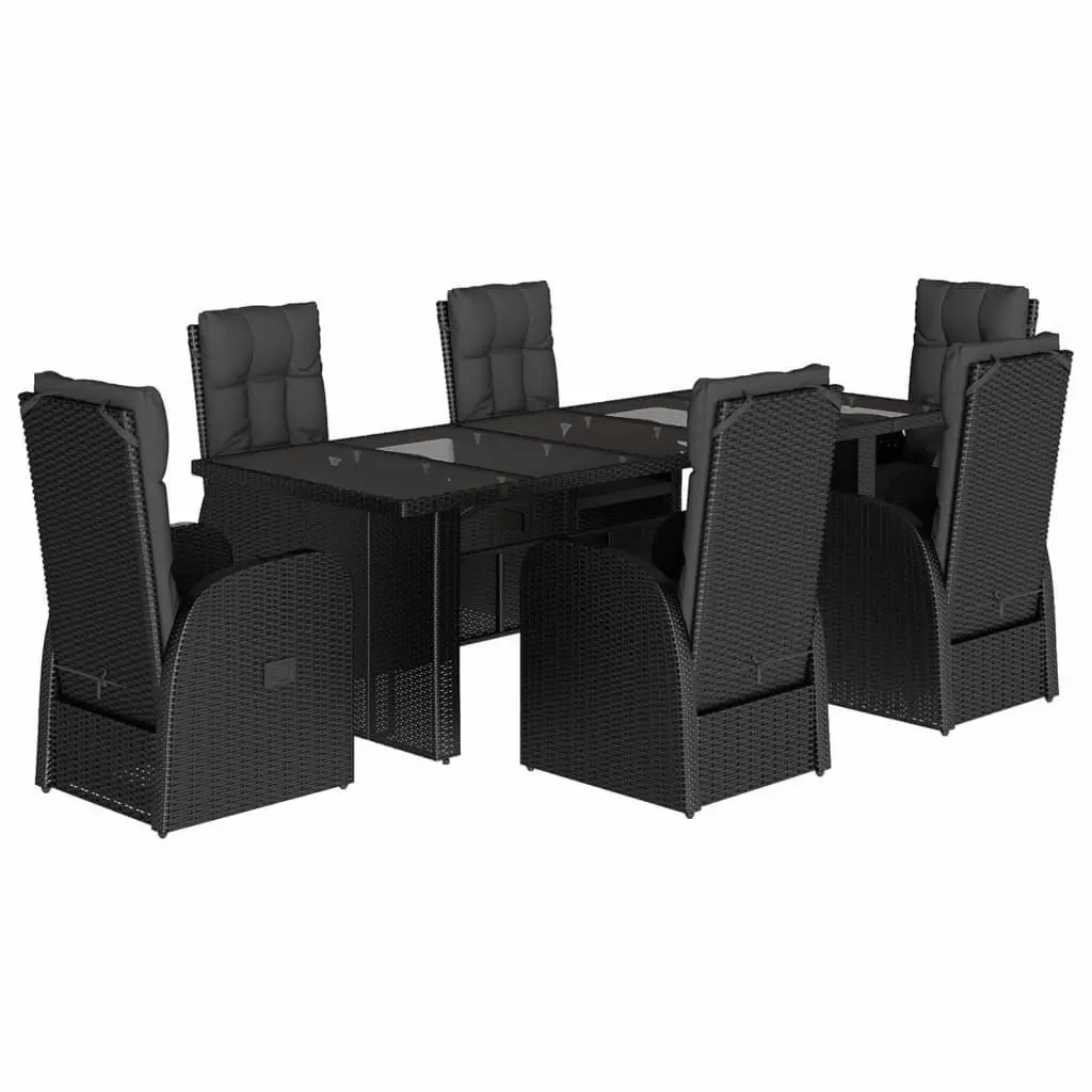 Outdoor Dining Set 7 Piece Garden Furniture Black Poly Rattan with Cushions