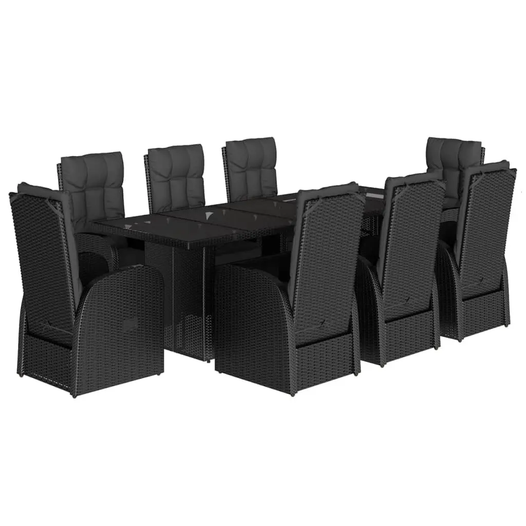 9 Piece Outdoor Garden Dining Set Poly Rattan Patio Furniture Black