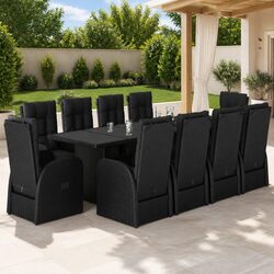 Comfortable 11-Piece Black Rattan Dining Set for Outdoors