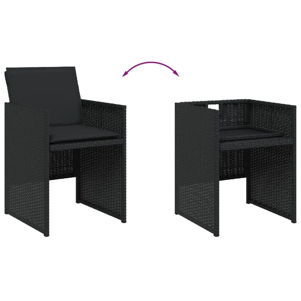 Garden Dining Set 11 Piece Black Poly Rattan Outdoor Furniture with Cushions