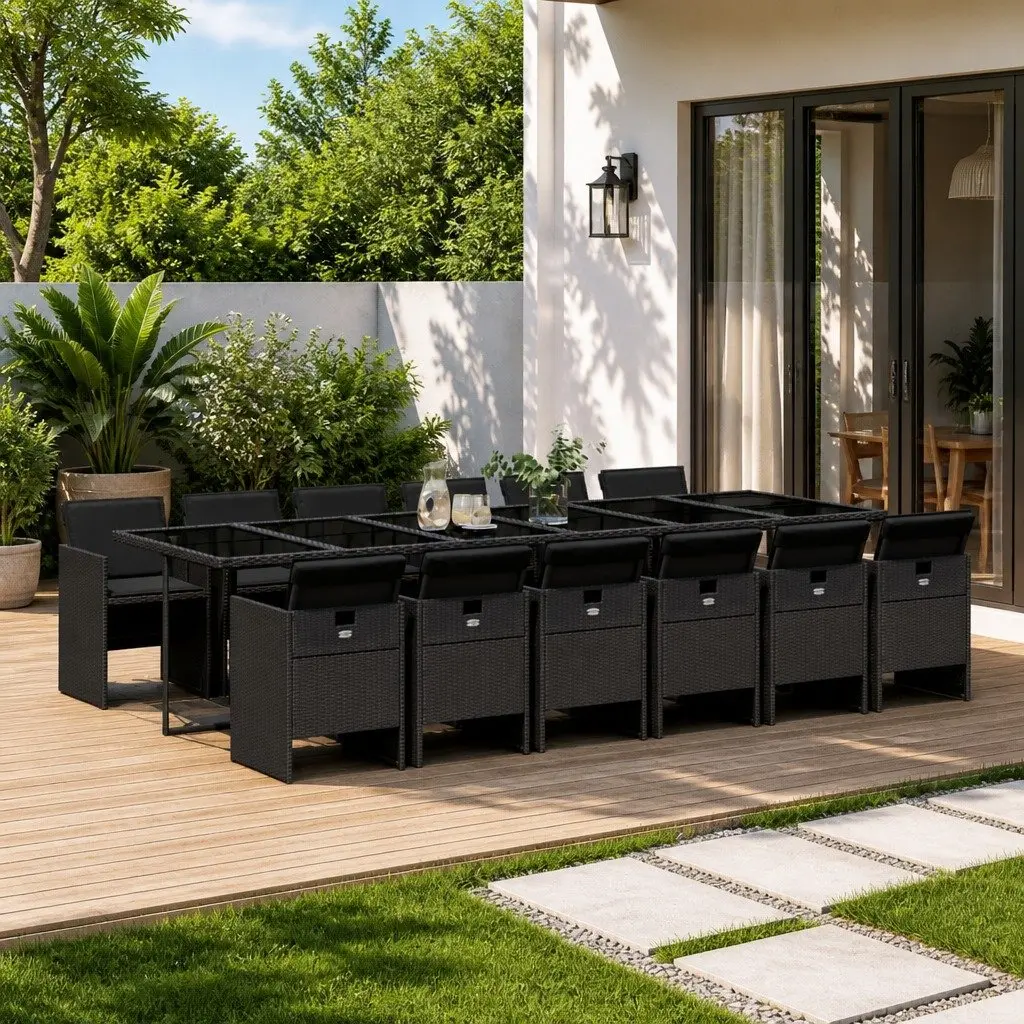 13 Piece Outdoor Dining Set Garden Patio Furniture Foldable Black