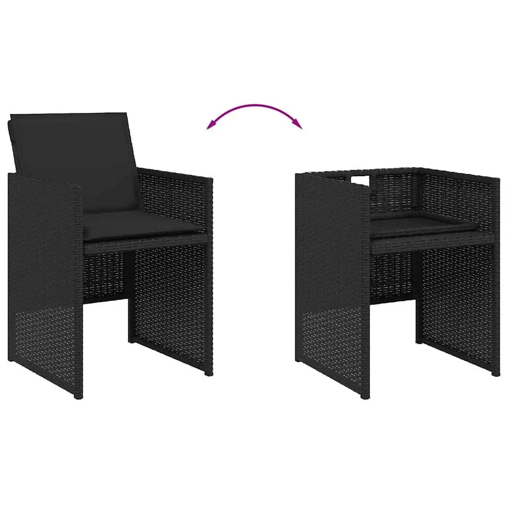 11 Piece Outdoor Dining Set Black Poly Rattan Chairs Table with Cushions