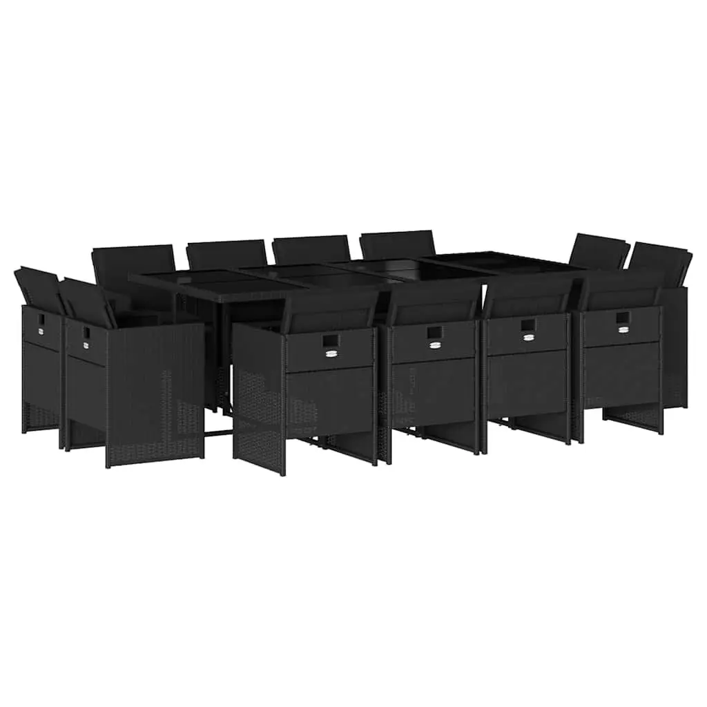 13 Piece Garden Dining Set Outdoor Furniture Black Poly Rattan with Cushions