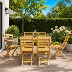 Bamboo Folding Garden Chairs - Practical Set of 6