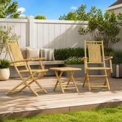 Reliable 3 Piece Outdoor Bistro Set in Brown Bamboo