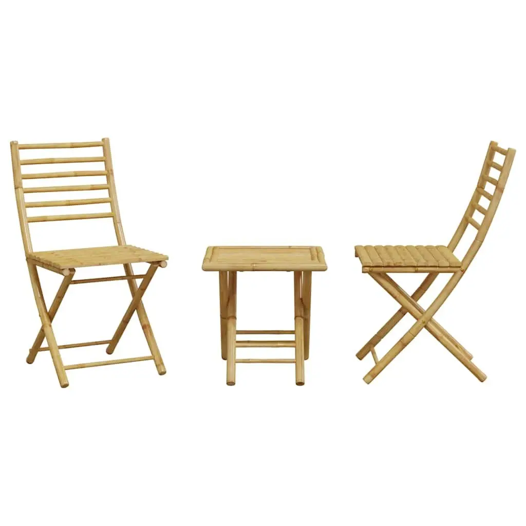 Bistro Set Foldable Outdoor Furniture Brown Bamboo 3 Piece Table Chairs