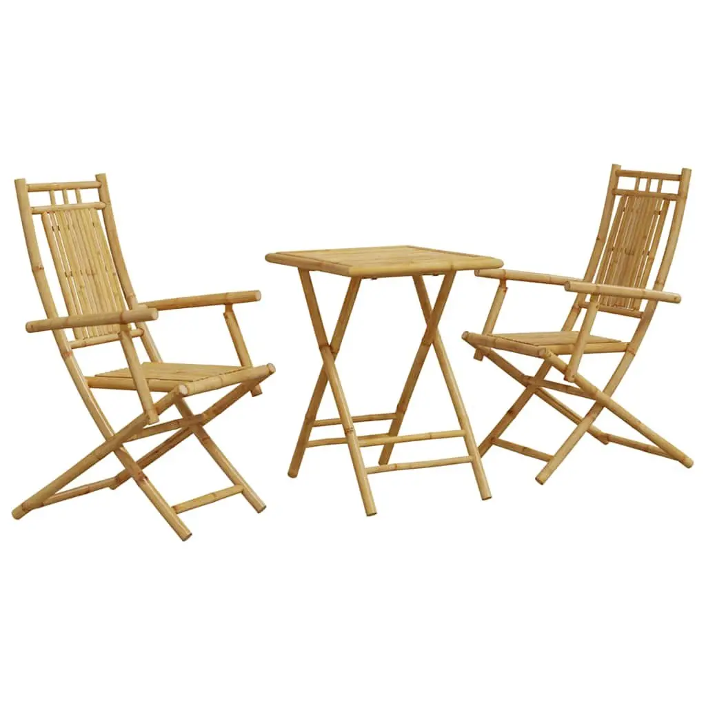 Bistro Set Bamboo Brown Outdoor Furniture 3 Piece Seating Table and Chairs