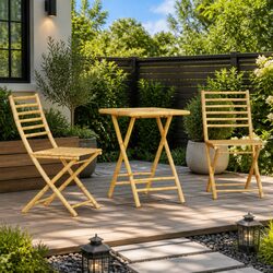 Brown Bamboo Bistro Set: 3 Pieces of Practical Outdoor Furniture