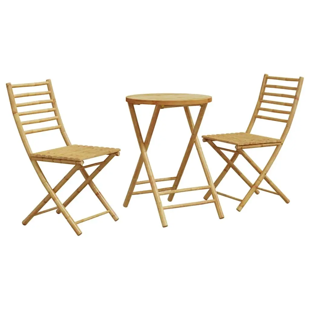 3 Piece Bistro Set Foldable Bamboo Brown Garden Outdoor Furniture