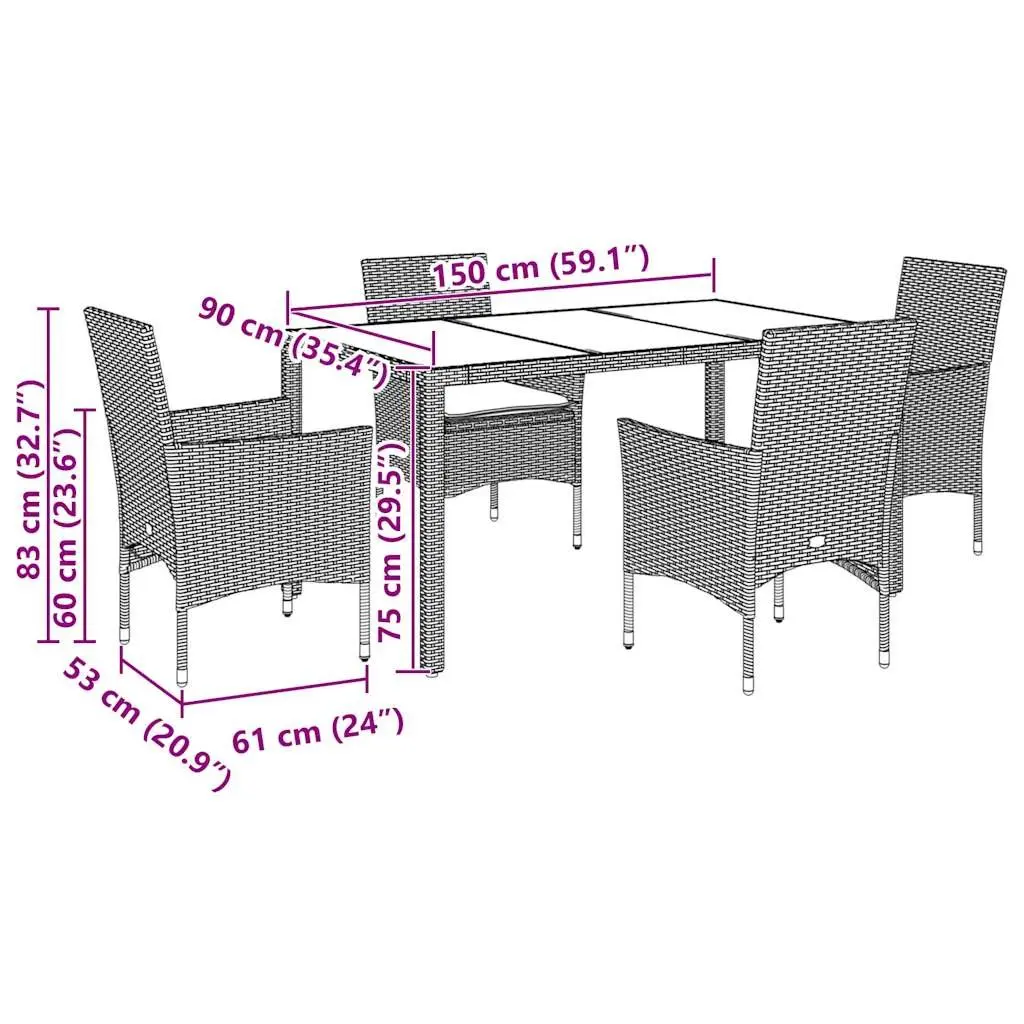 Garden Dining Set 5 Piece Outdoor Furniture Patio Table Chairs Grey
