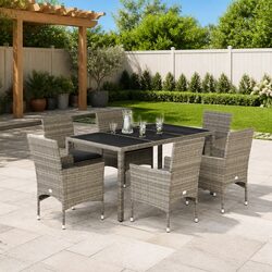7 Piece Grey Outdoor Dining Set with Comfort and Style