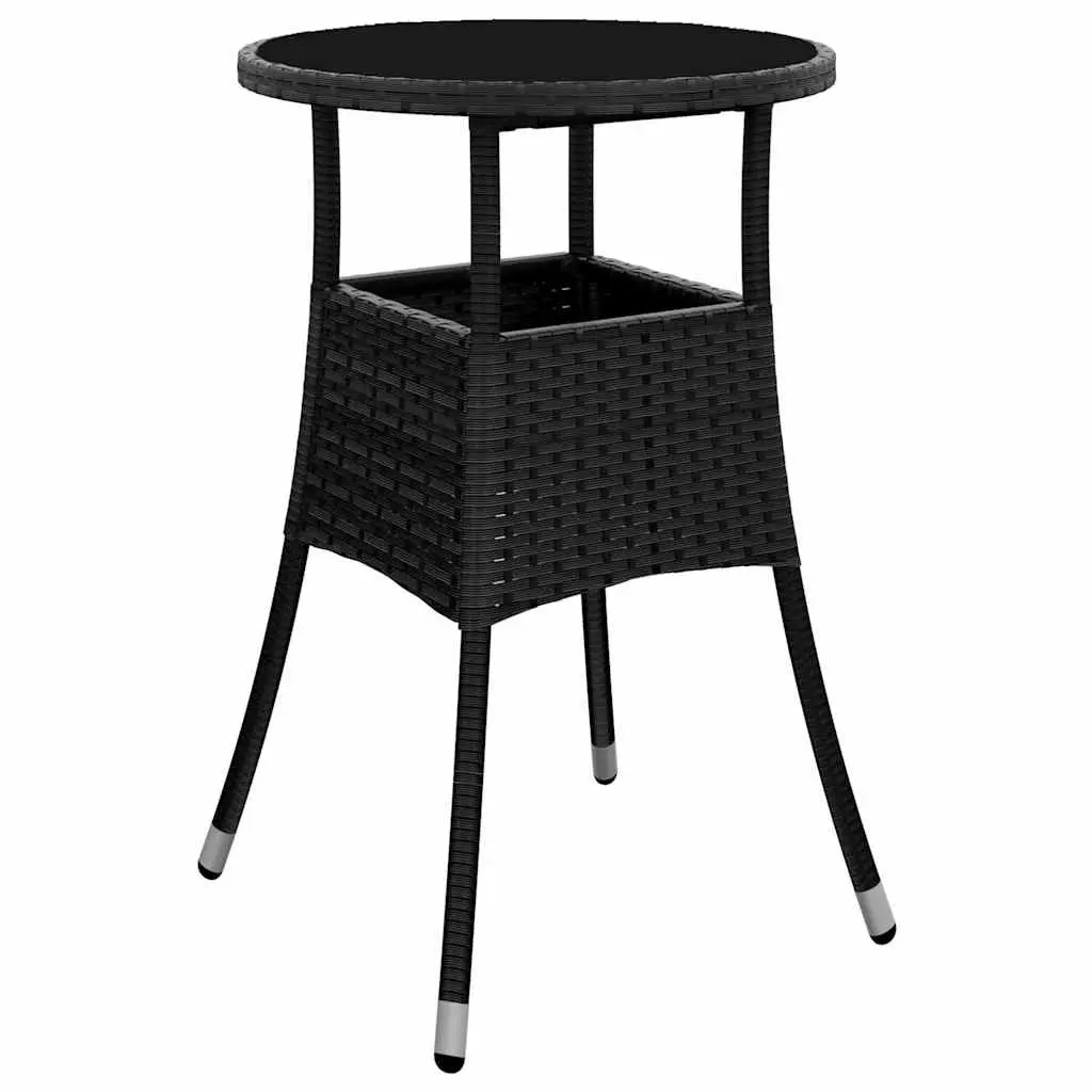 Outdoor Dining Set Garden Furniture 3 Piece Black PE Rattan Glass Table