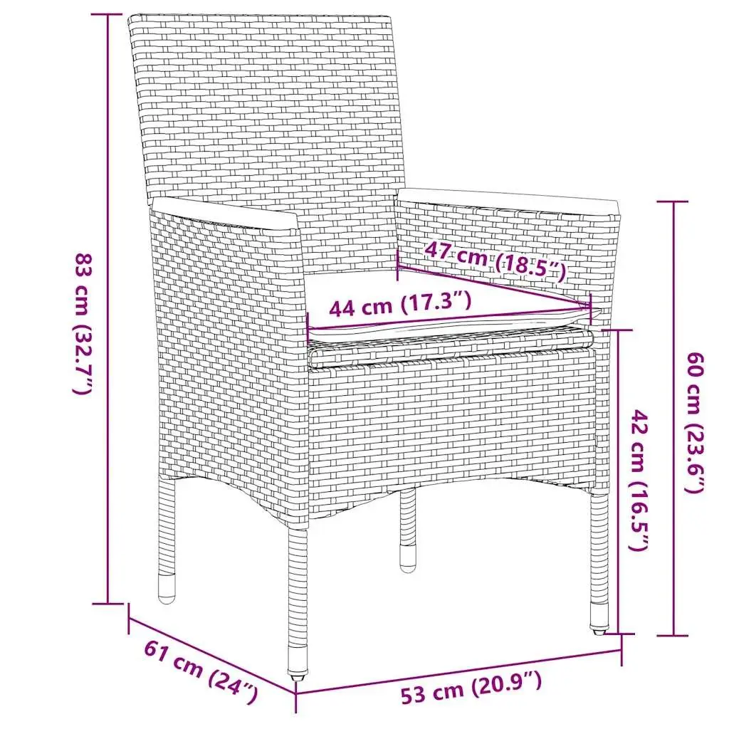 Outdoor Dining Set Garden Furniture 3 Piece Black PE Rattan Glass Table