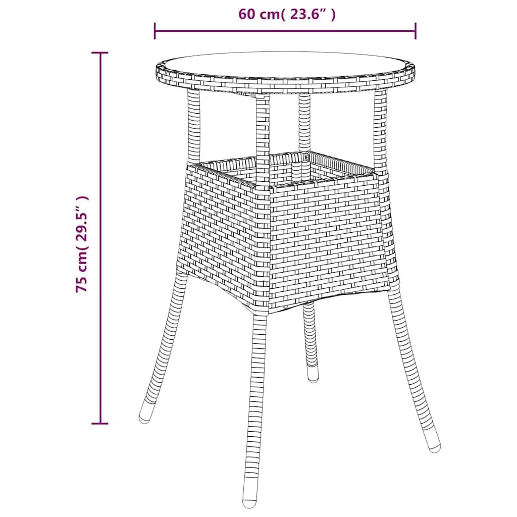 Outdoor Dining Set Garden Furniture 3 Piece Black PE Rattan Glass Table