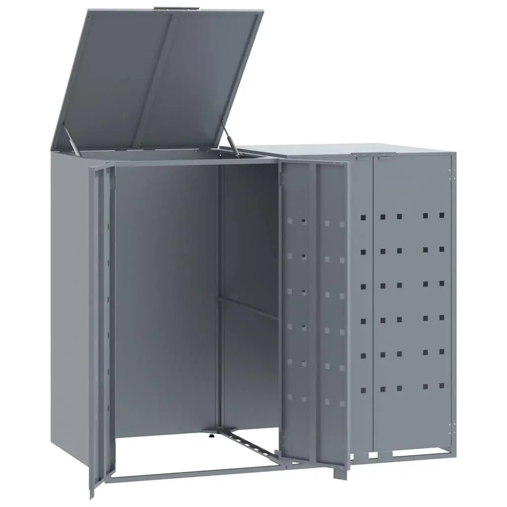 Wheelie Bin Storage Enclosure Garden Waste Container 2 Bins Grey Steel