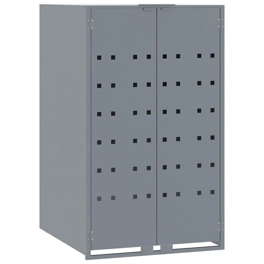 Wheelie Bin Storage Shed for 3 Garbage Bins Outdoor Grey Powder-Coated Steel