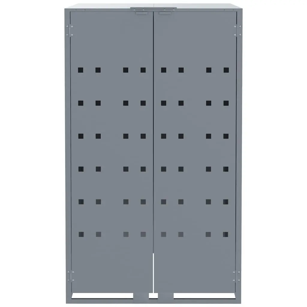 Wheelie Bin Storage Shed for 3 Garbage Bins Outdoor Grey Powder-Coated Steel