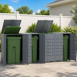 Wheelie Bin Storage Shed for 4 Bins Grey Garden Waste Container Enclosure