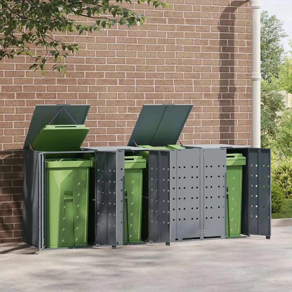 Wheelie Bin Storage Shed for 4 Bins Grey Outdoor Waste Container Enclosure