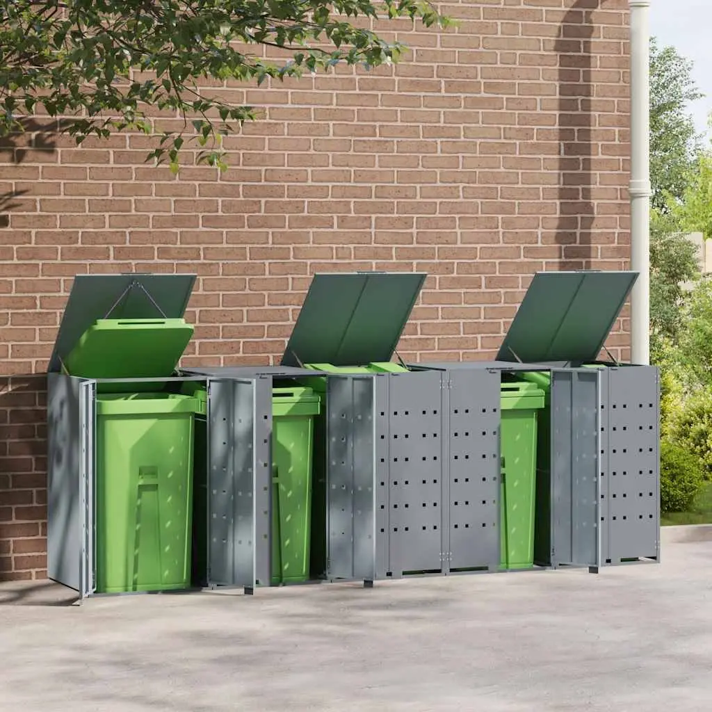 Wheelie Bin Storage Shed for 5 Bins Grey 345x79x117cm Steel Waste Container