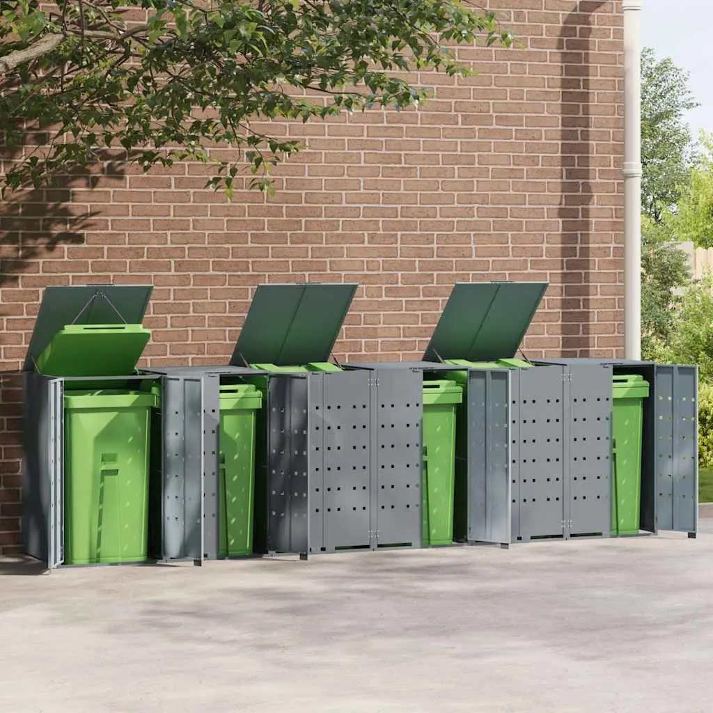 Wheelie Bin Storage Shed for 6 Bins Grey 414x79x117cm Steel Garden Waste