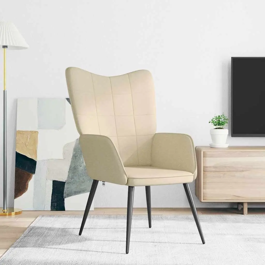 Armchair Relaxing Padded Foam Upholstered Cream Fabric Modern Lounge Chair