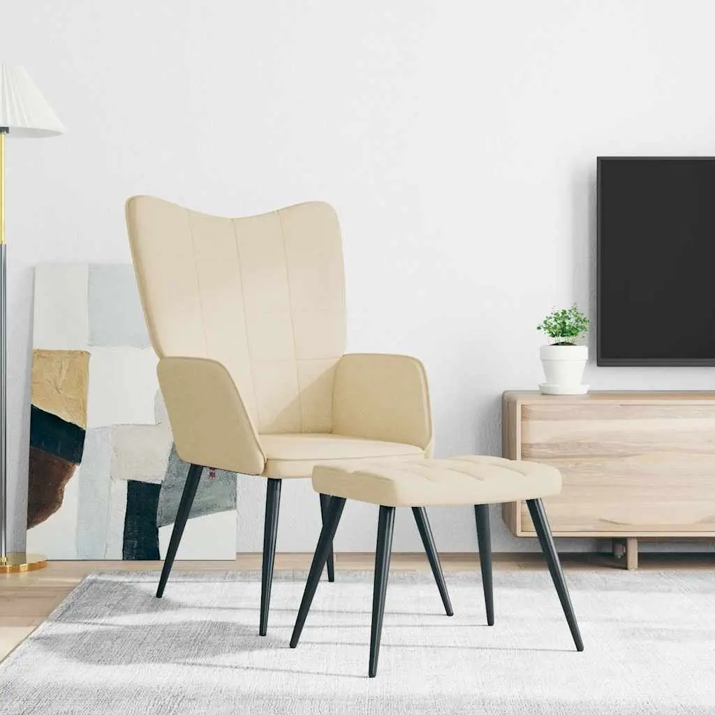 Cream Armchair with Stool