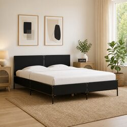 Comfortable Black Bed Frame 150x200 cm with Headboard