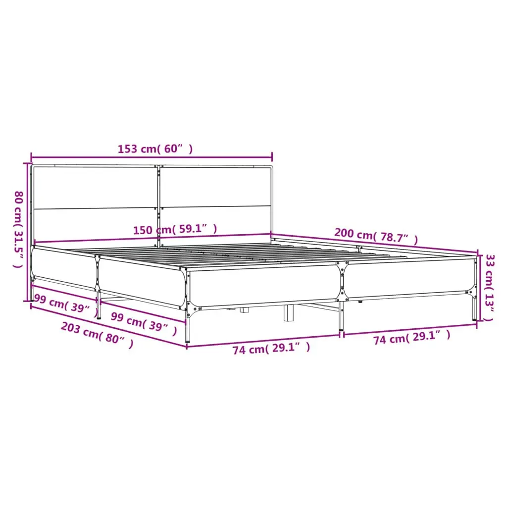 Black Bed Frame 150x200 cm with Headboard