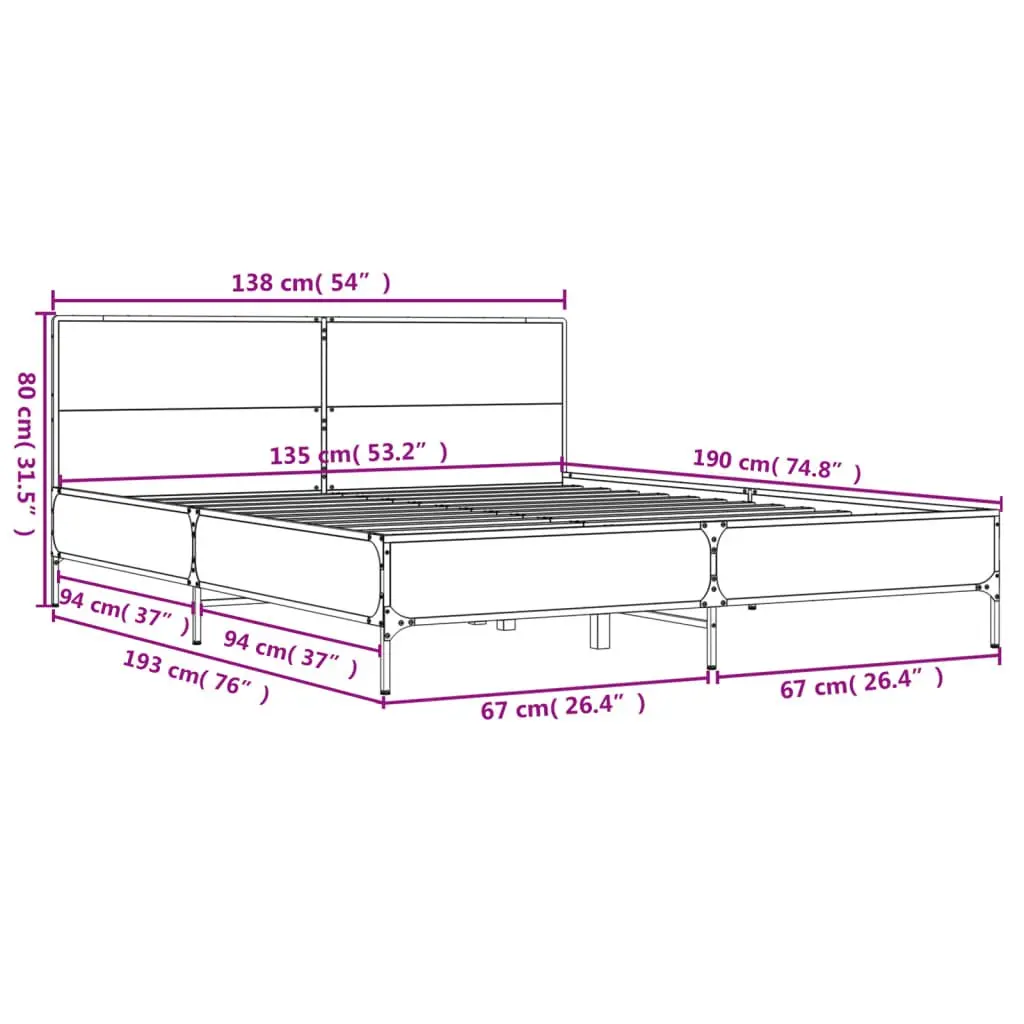 Bed Frame Queen Size 135x190 cm Slatted Base Headboard Bedroom Furniture