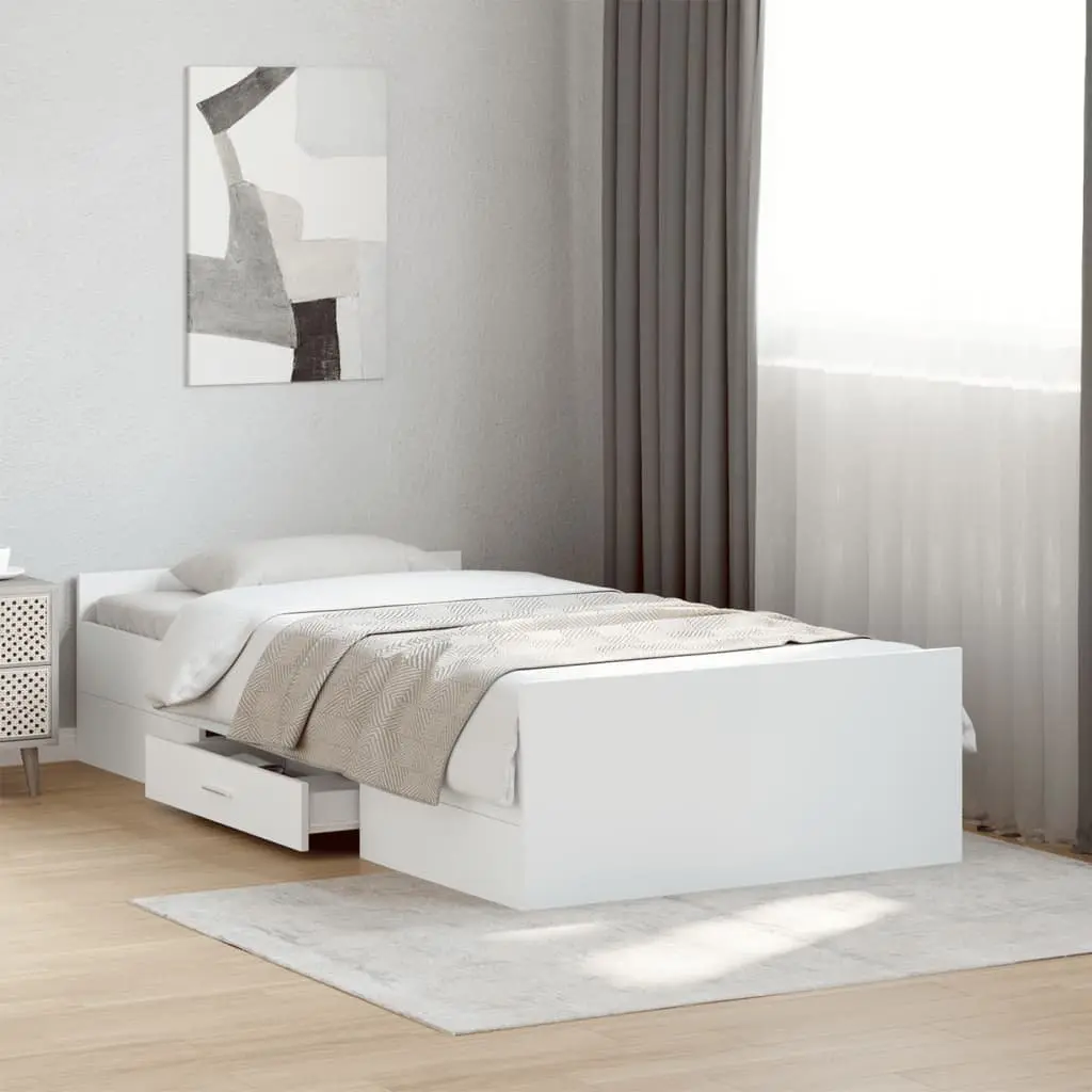Bed Frame with Storage Drawers 90x190 cm White