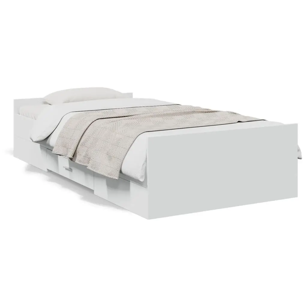 Bed Frame with Storage Drawers 90x190 cm White
