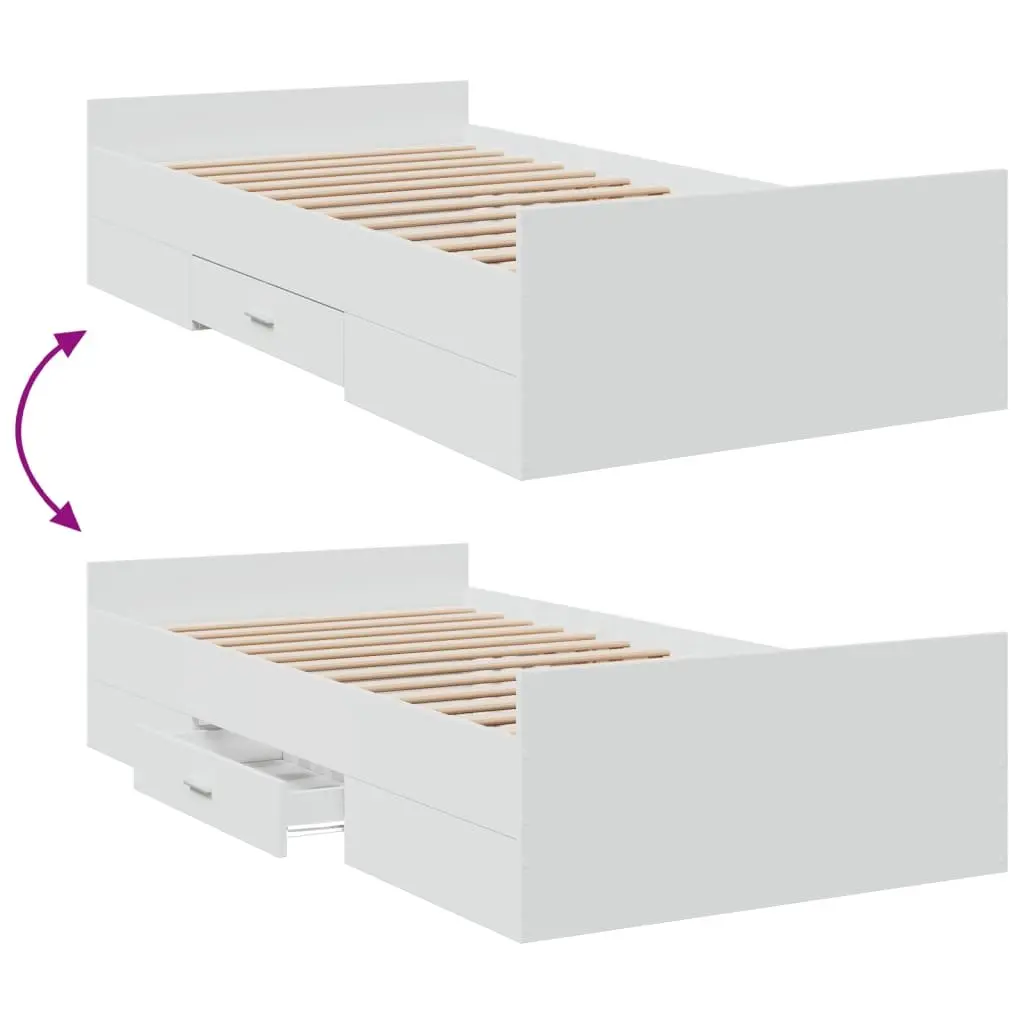 Bed Frame with Storage Drawers 90x190 cm White
