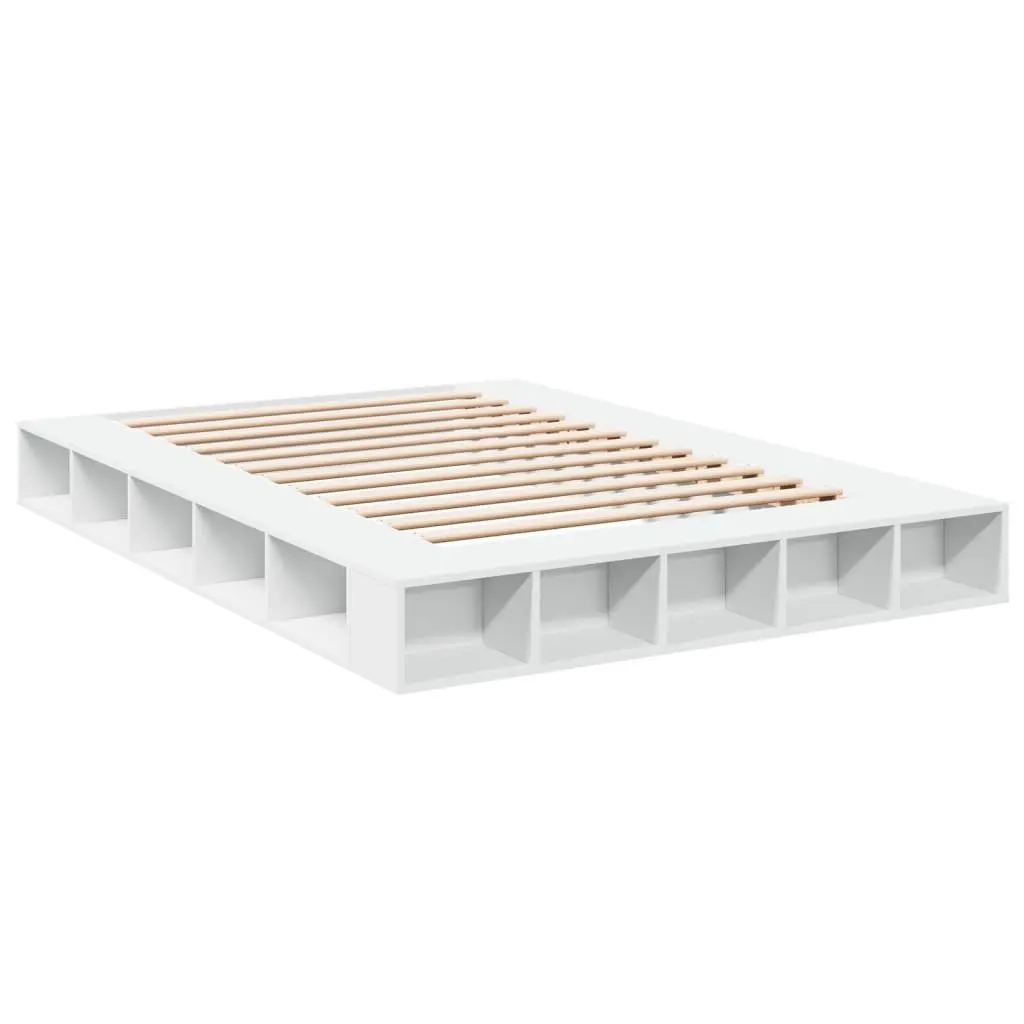 Bed Frame Queen Size 150x200 cm White Slatted Base Storage Compartments
