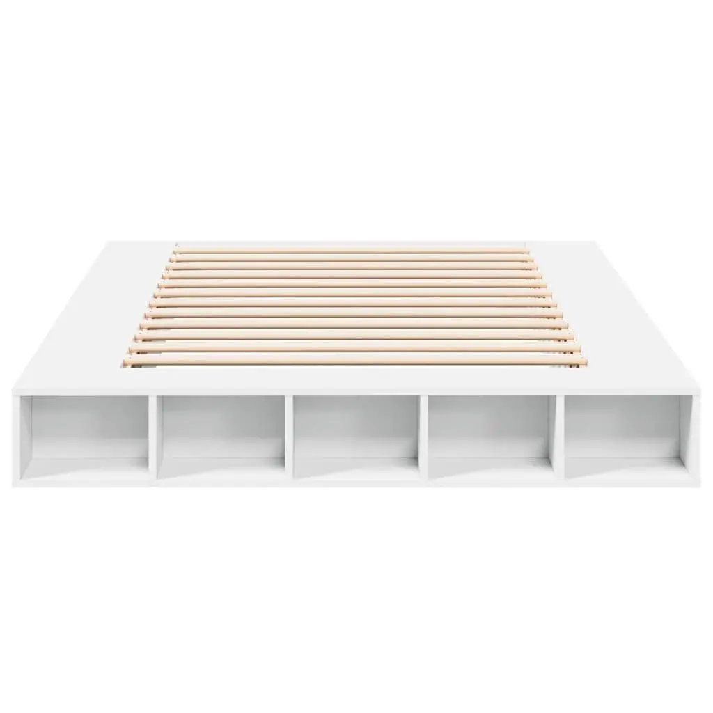 Bed Frame Queen Size 150x200 cm White Slatted Base Storage Compartments