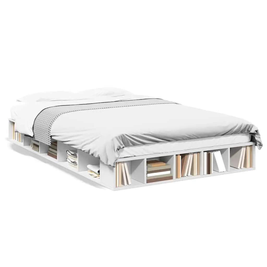 Bed Frame White 135x190 cm Slatted Base Storage Compartments Bedroom Furniture