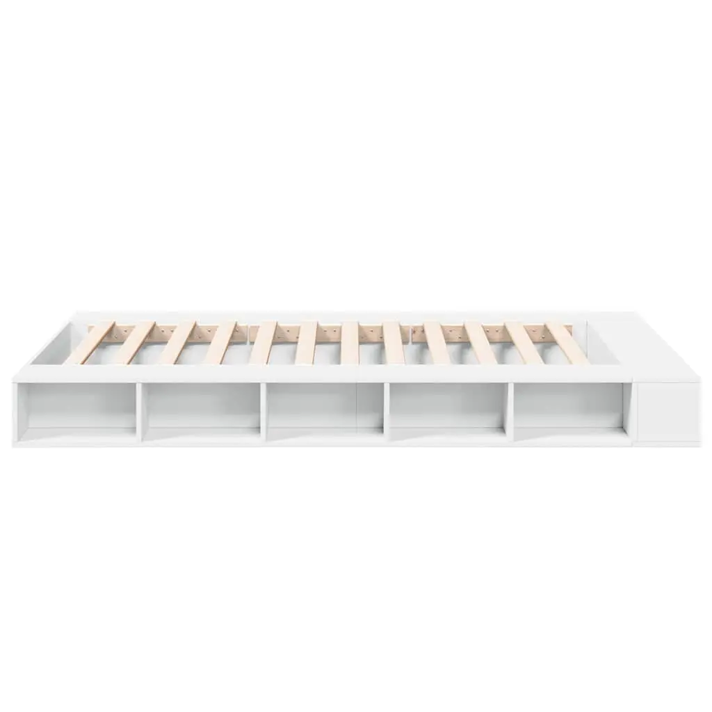 Bed Frame White 135x190 cm Slatted Base Storage Compartments Bedroom Furniture