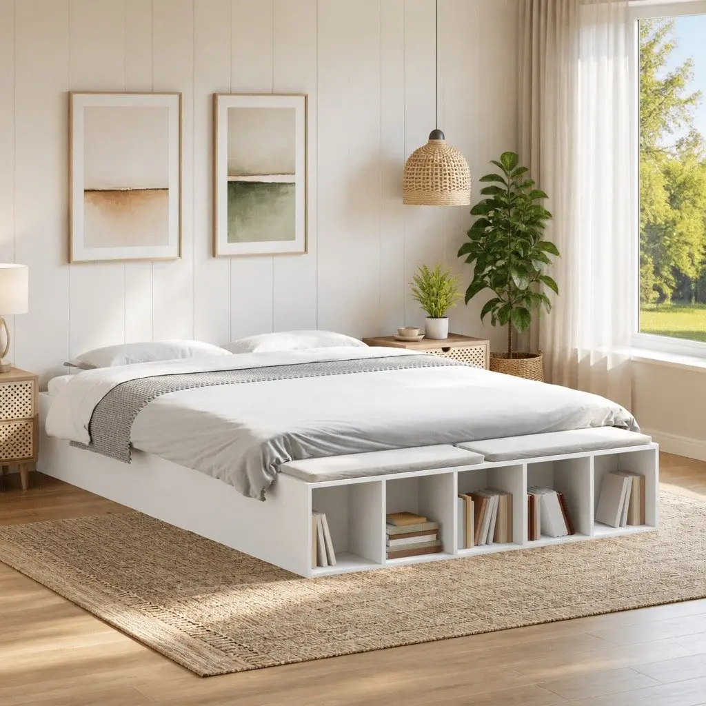 White Bed Frame 150x200cm with Storage