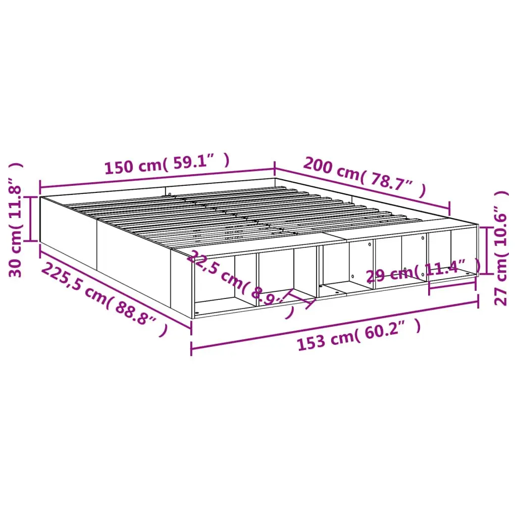 White Bed Frame 150x200cm with Storage