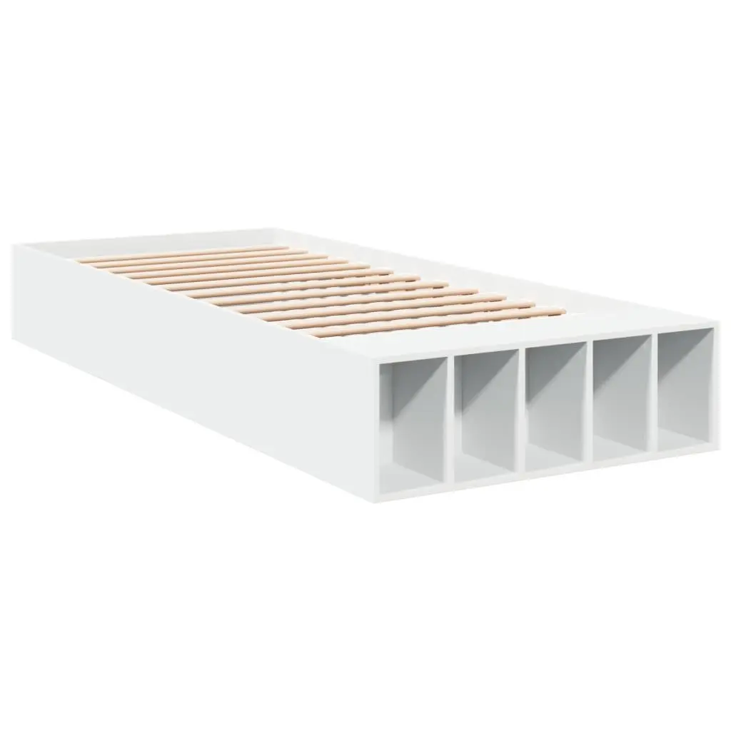 Bed Frame White 90x190 cm Modern Bedroom Furniture Storage Compartments Slatted