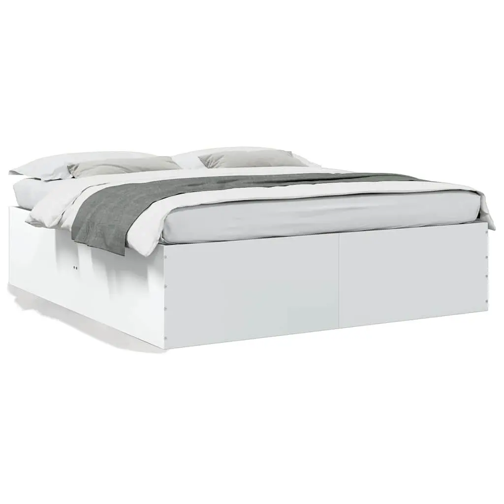 Bed Frame White 180x200 cm Modern Design Engineered Wood Slats Support
